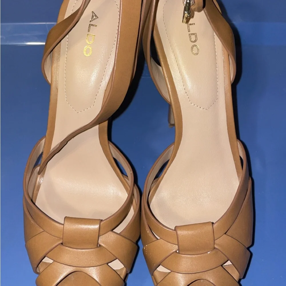 ALDO Tan Leather Woven-Strap High Heel Sandals - Picture 1 of 6
